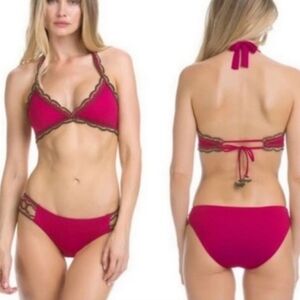 NWT - Becca Medina Crochet Trim Halter Bikini Top